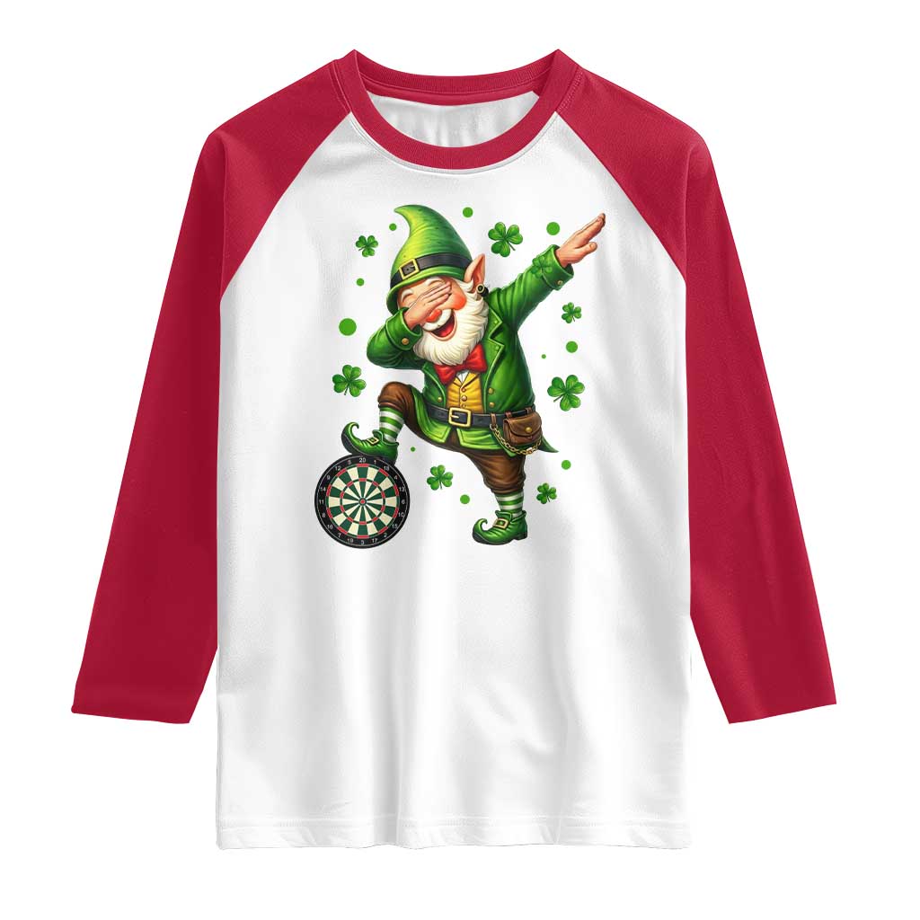 St Patricks Day Cheerful Gnome Dabbing Raglan Shirt Darts Lover Gift
