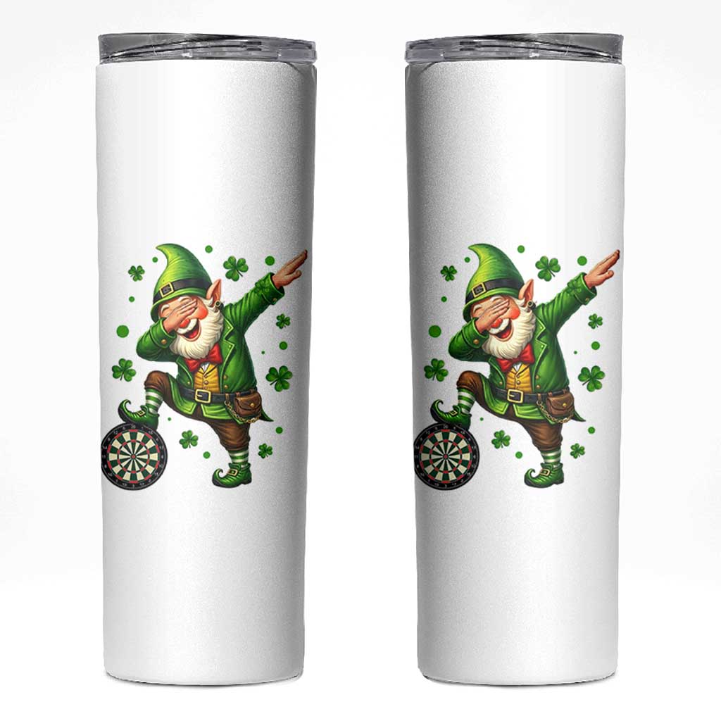 St Patricks Day Cheerful Gnome Dabbing Skinny Tumbler Darts Lover Gift