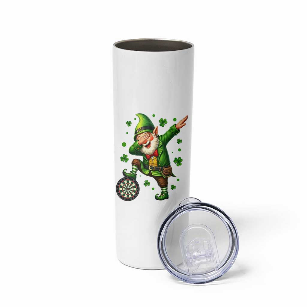 St Patricks Day Cheerful Gnome Dabbing Skinny Tumbler Darts Lover Gift