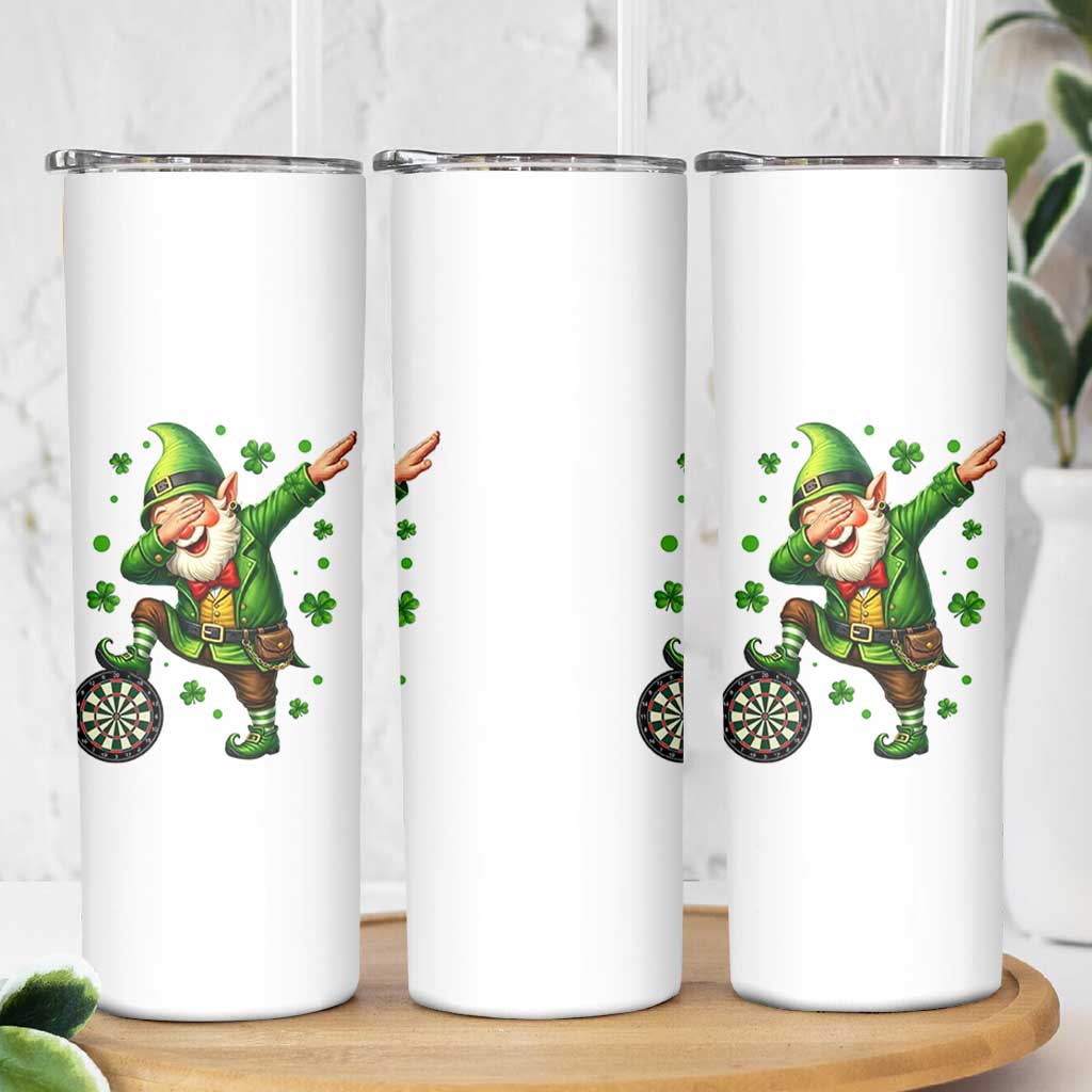 St Patricks Day Cheerful Gnome Dabbing Skinny Tumbler Darts Lover Gift
