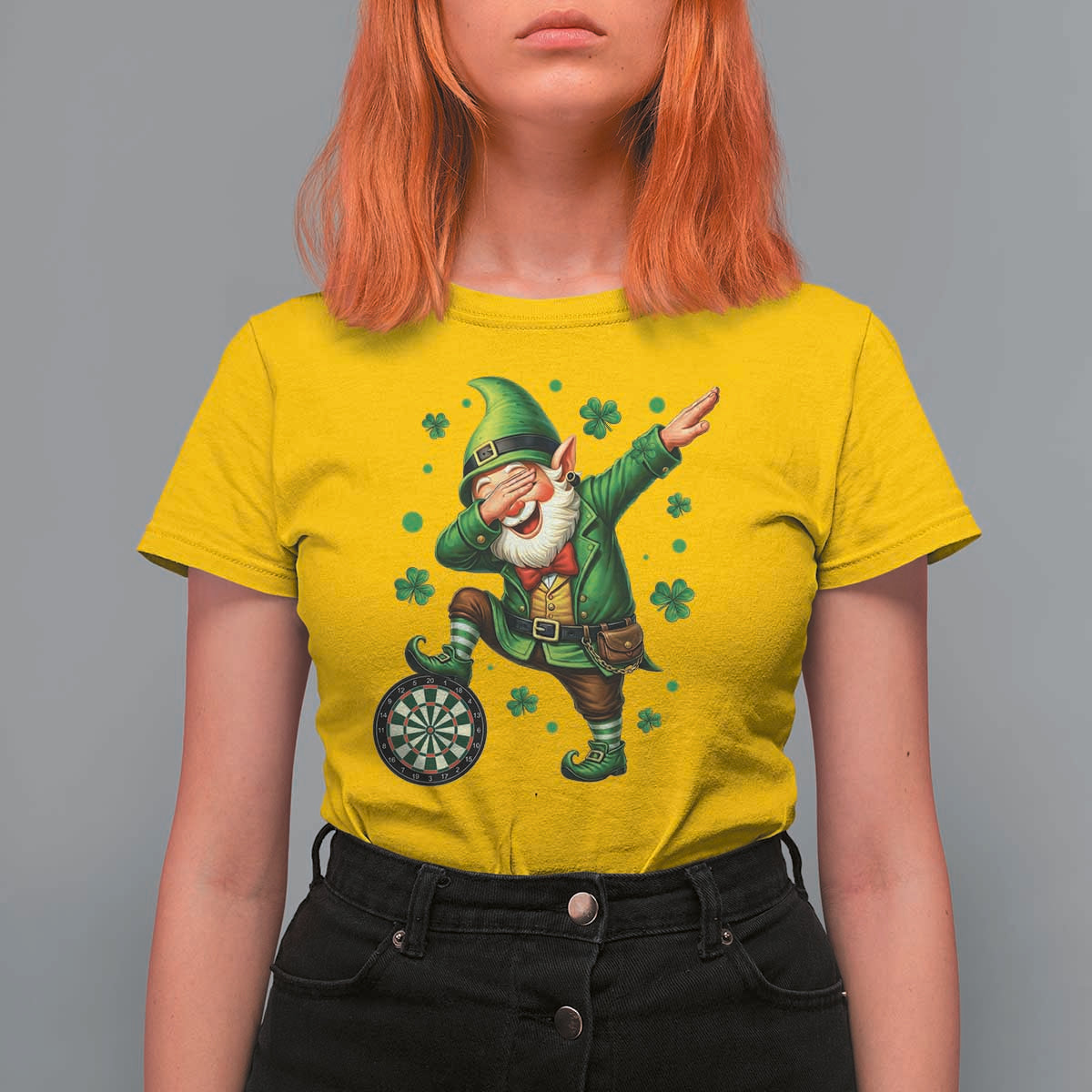 St Patricks Day Cheerful Gnome Dabbing T Shirt For Women Darts Lover Gift