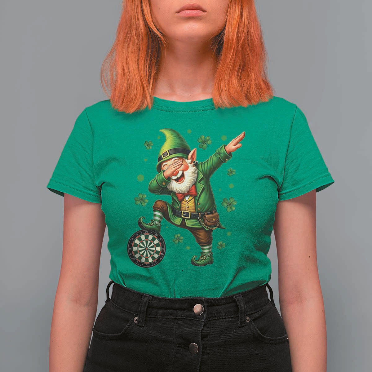 St Patricks Day Cheerful Gnome Dabbing T Shirt For Women Darts Lover Gift