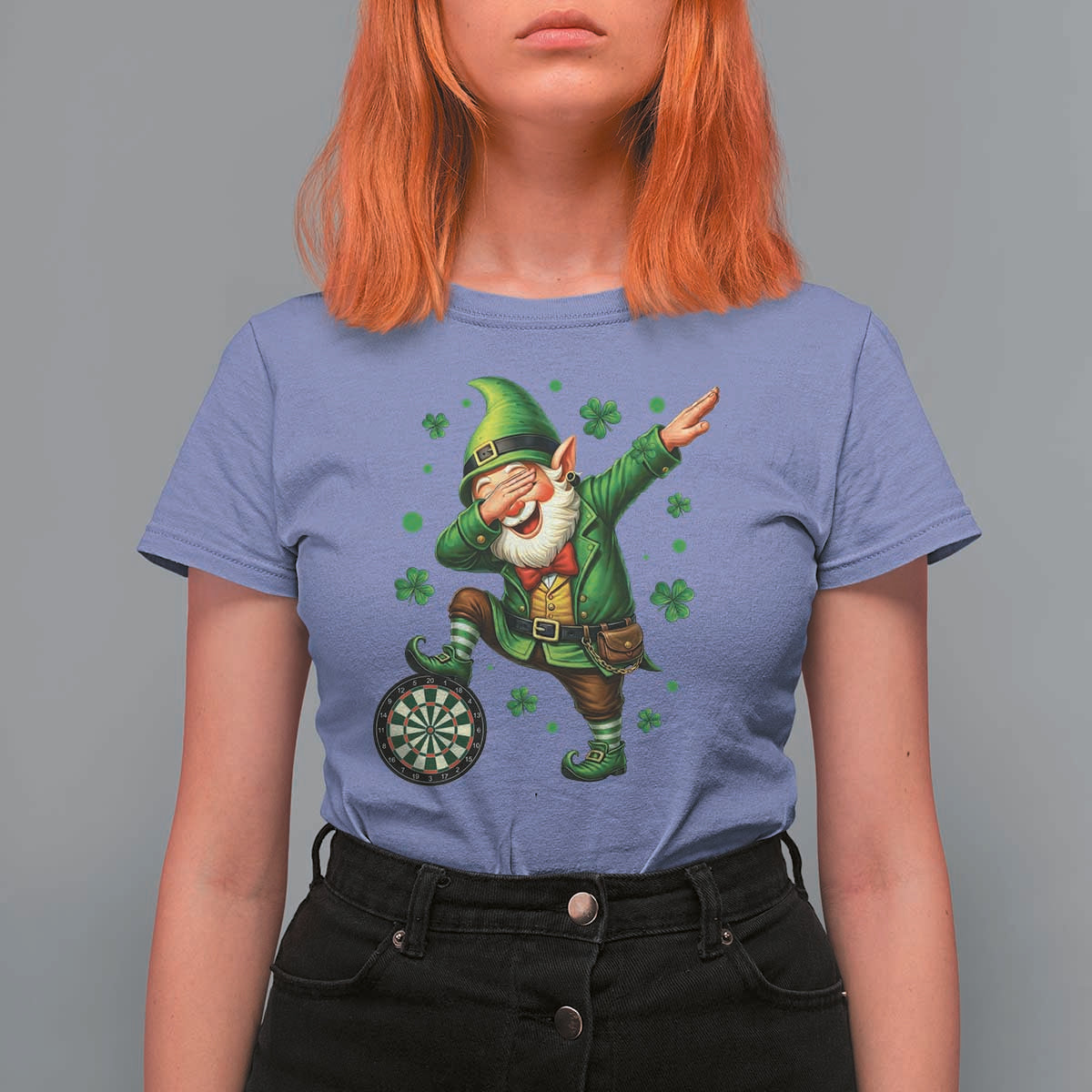 St Patricks Day Cheerful Gnome Dabbing T Shirt For Women Darts Lover Gift