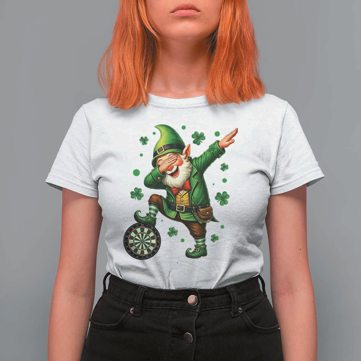 St Patricks Day Cheerful Gnome Dabbing T Shirt For Women Darts Lover Gift