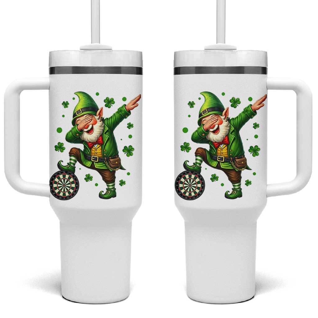 St Patricks Day Cheerful Gnome Dabbing Tumbler With Handle Darts Lover Gift
