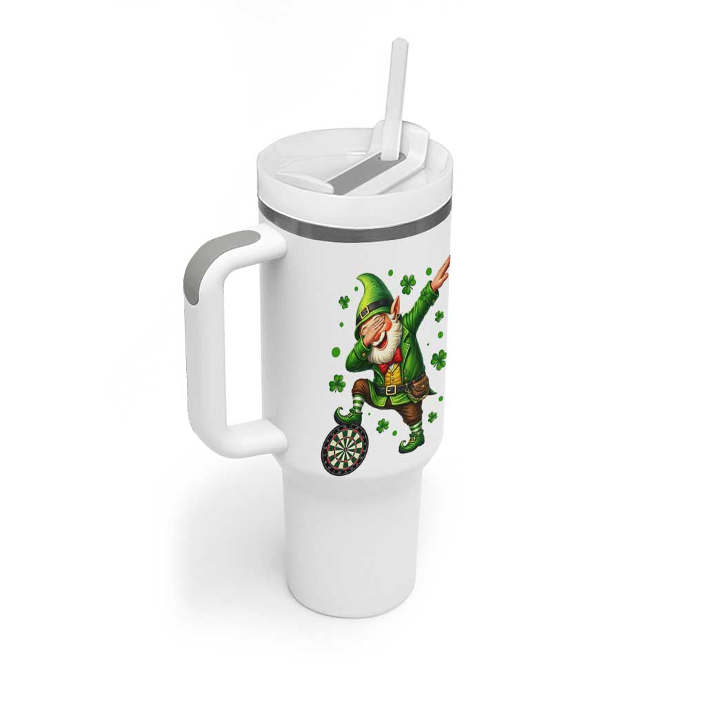 St Patricks Day Cheerful Gnome Dabbing Tumbler With Handle Darts Lover Gift