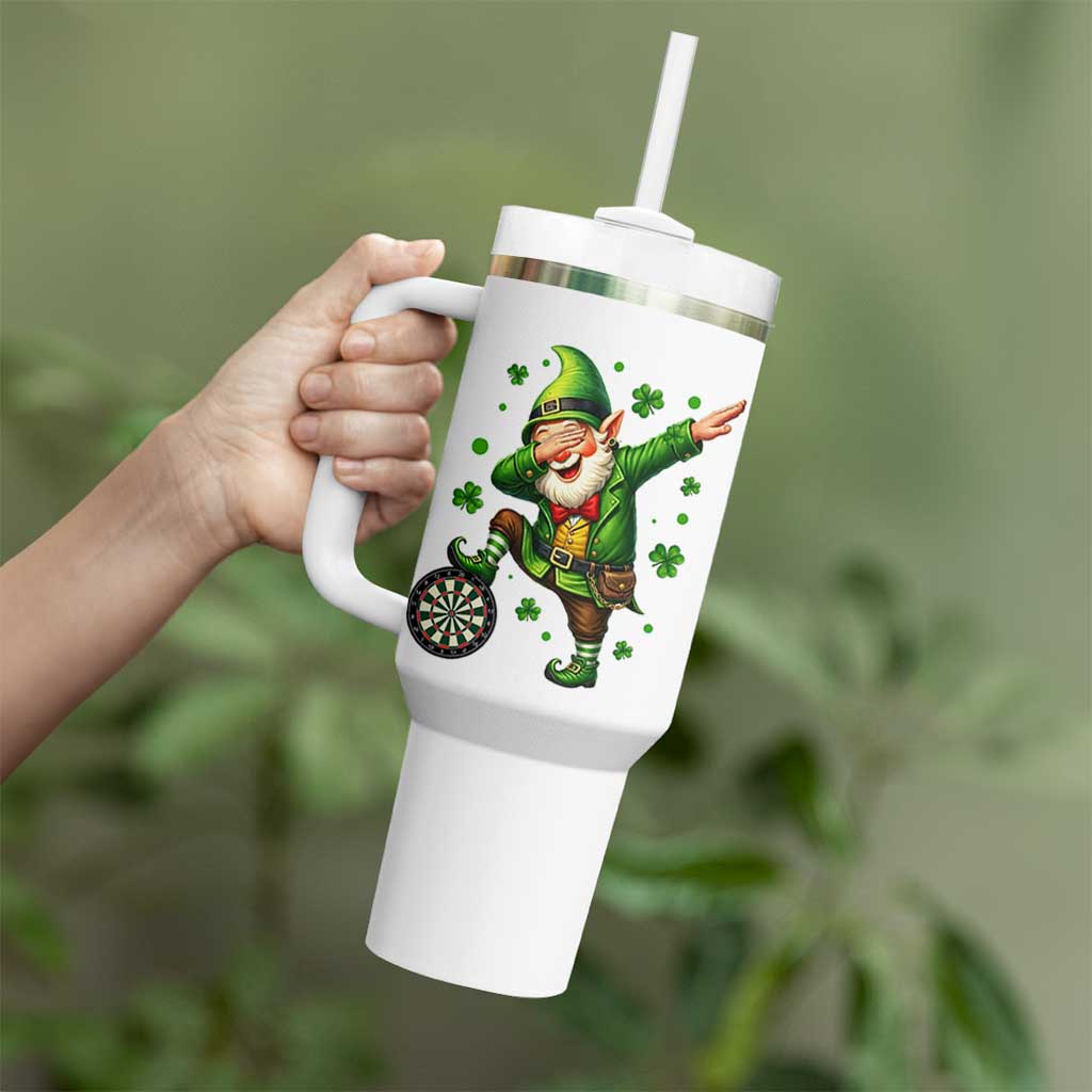 St Patricks Day Cheerful Gnome Dabbing Tumbler With Handle Darts Lover Gift