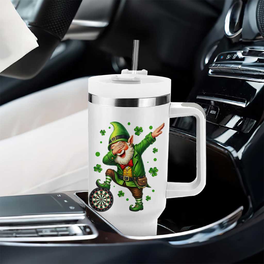 St Patricks Day Cheerful Gnome Dabbing Tumbler With Handle Darts Lover Gift