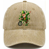 St Patricks Day Cheerful Gnome Dabbing Washed Cotton Baseball Cap Darts Lover Gift
