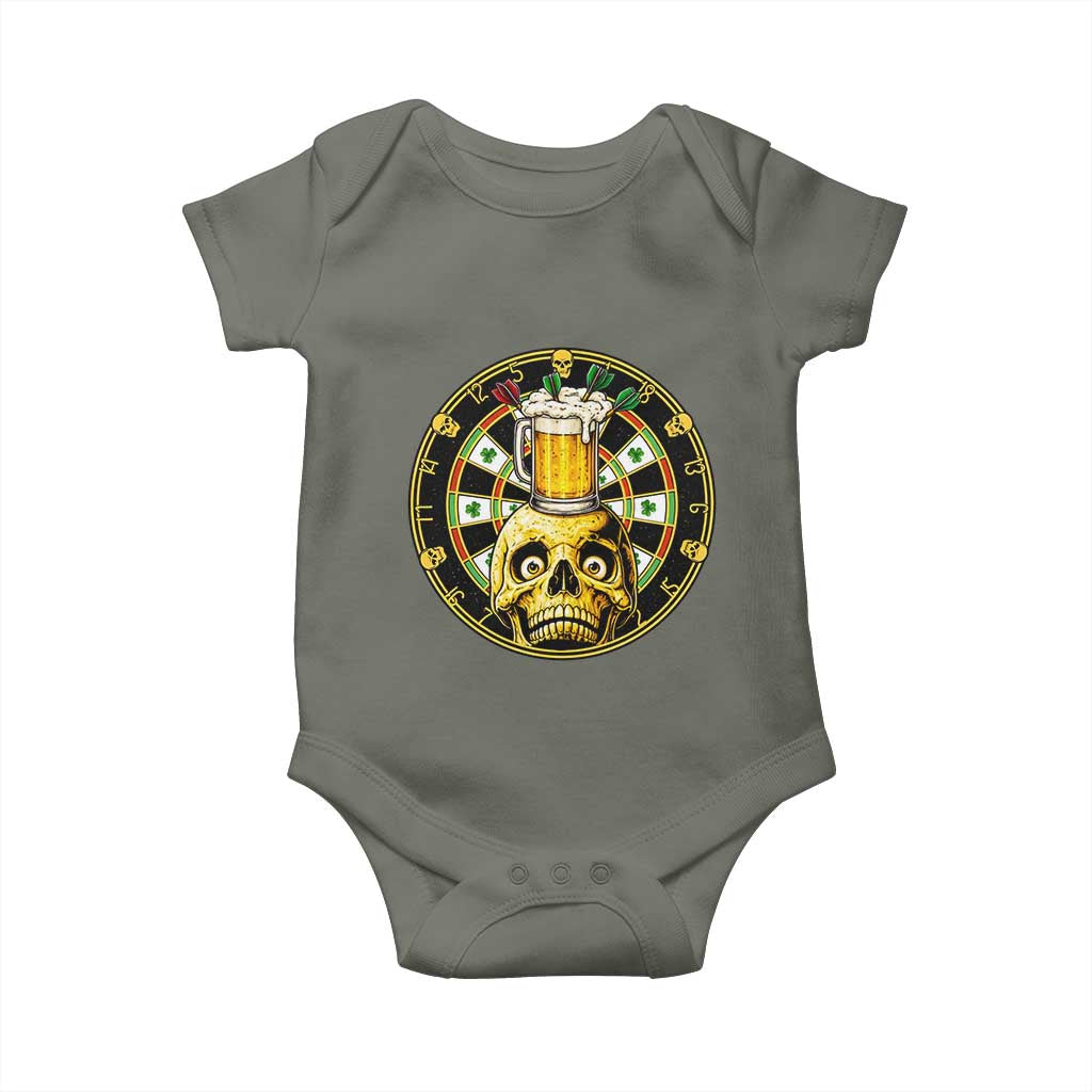 Funny St Patricks Day Skull Baby Onesie Darts Player Gift