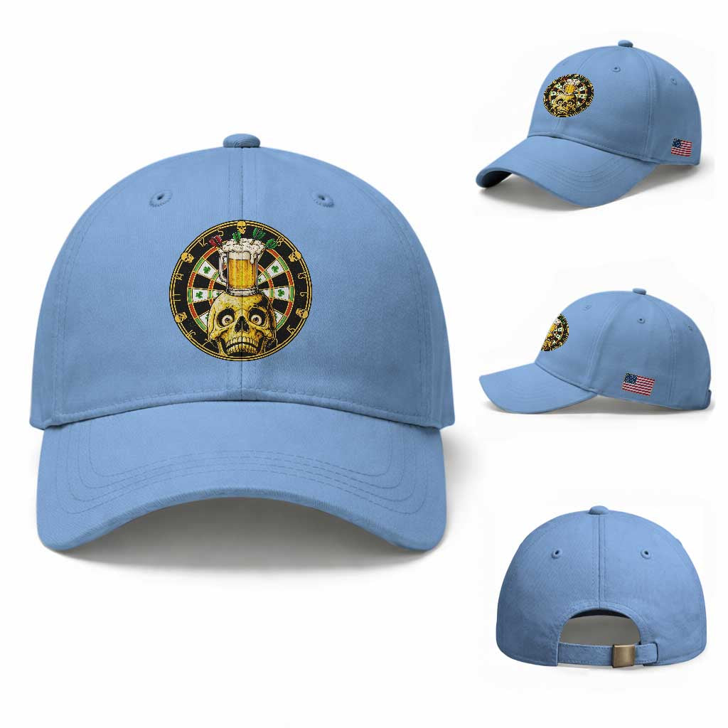 Funny St Patricks Day Skull Baseball Cap Darts Player Gift