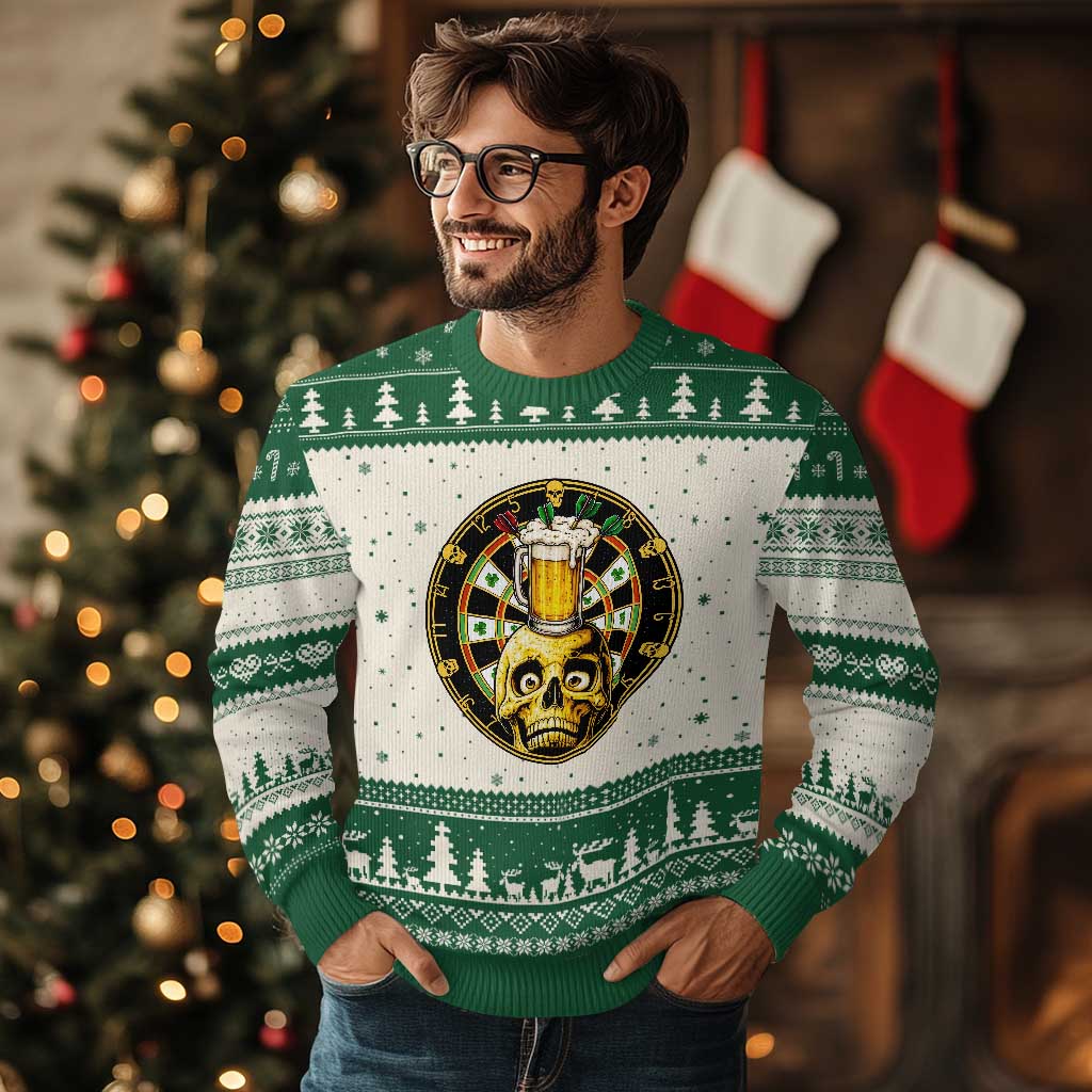 Funny St Patricks Day Skull Ugly Christmas Sweater Darts Player Gift