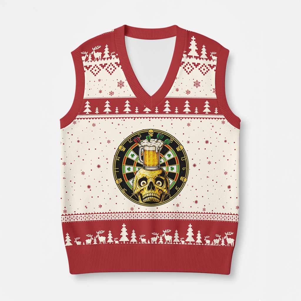 Funny St Patricks Day Skull V-Neck Knit Sweater Vest Darts Player Gift