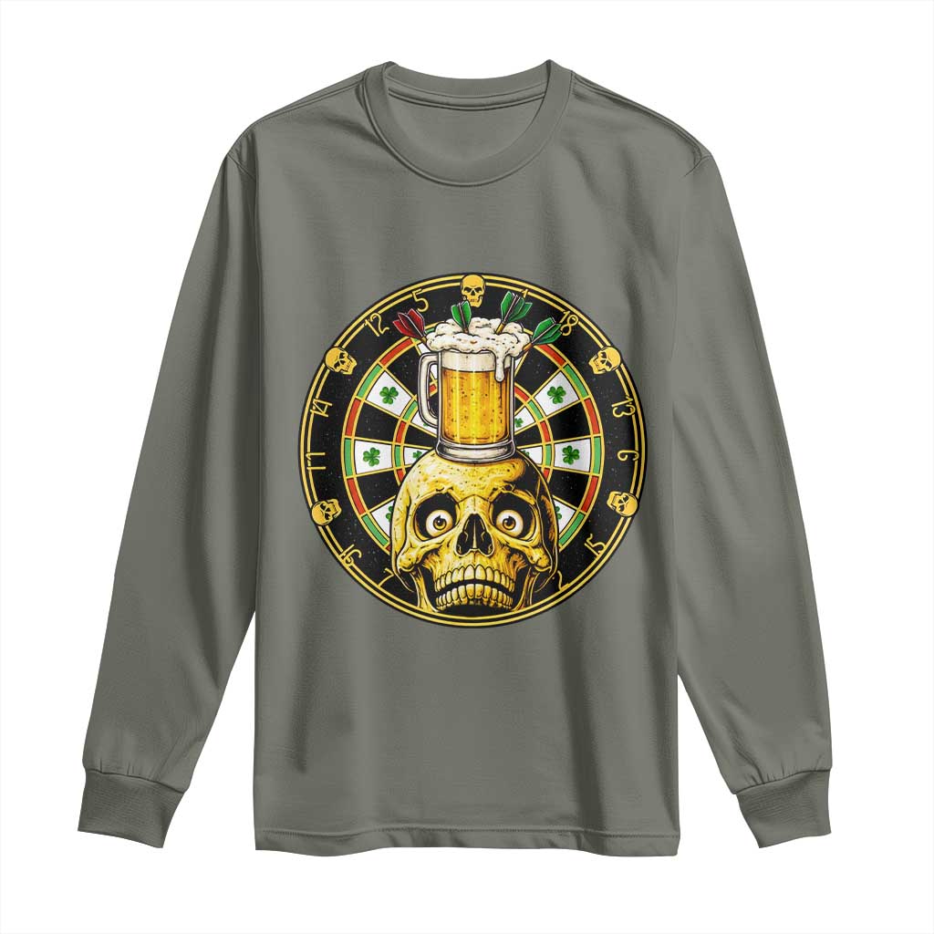 Funny St Patricks Day Skull Long Sleeve Shirt Darts Player Gift