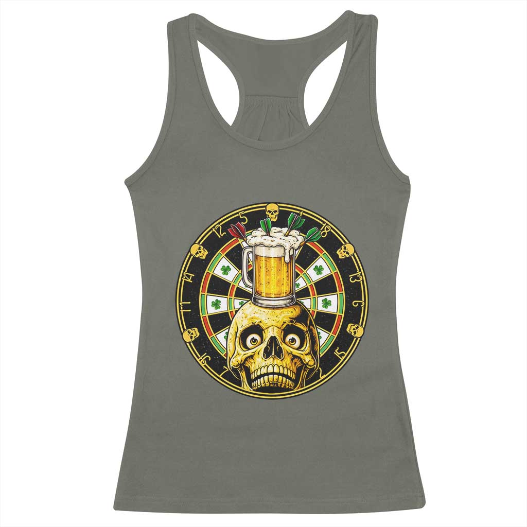 Funny St Patricks Day Skull Racerback Tank Top Darts Player Gift
