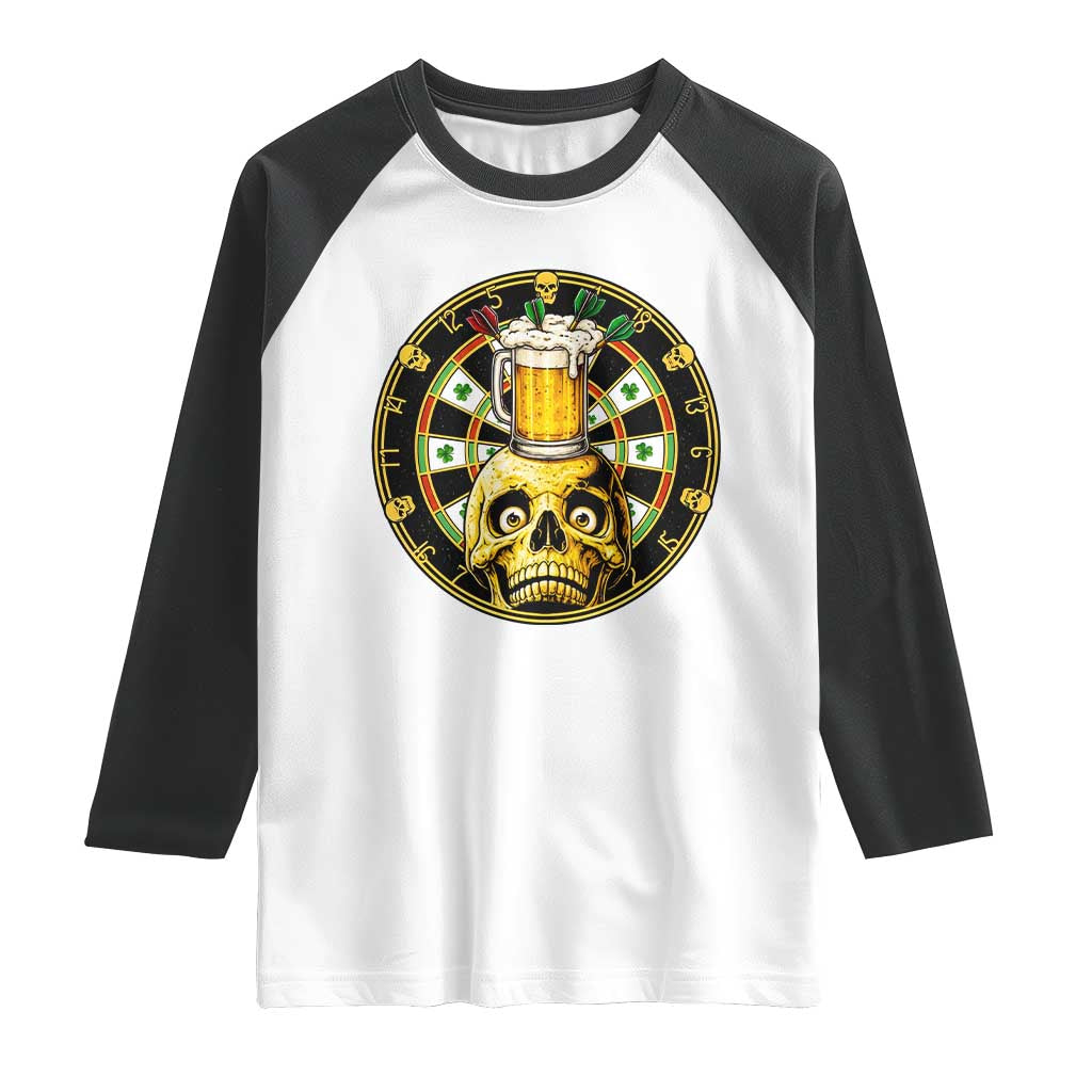 Funny St Patricks Day Skull Raglan Shirt Darts Player Gift