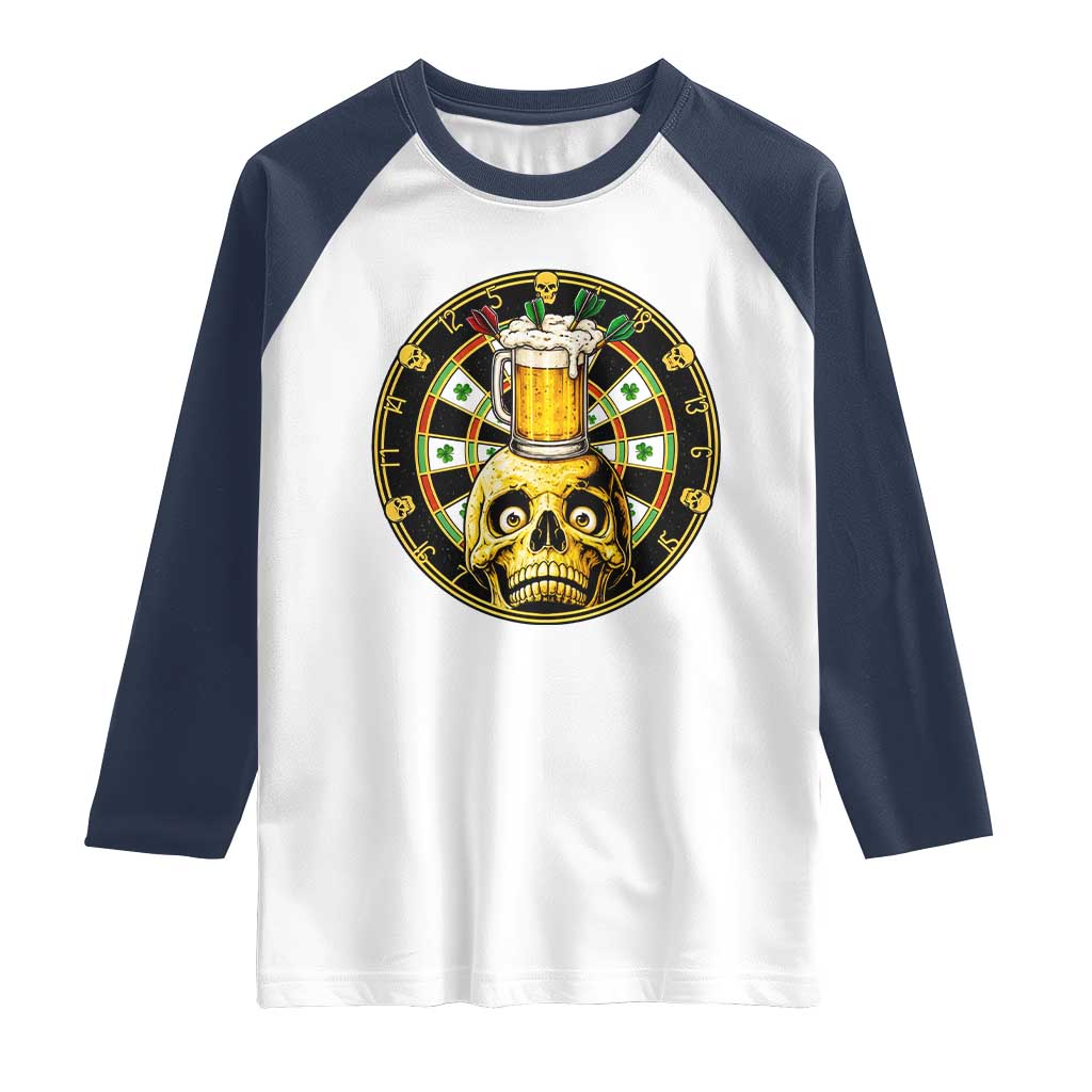 Funny St Patricks Day Skull Raglan Shirt Darts Player Gift
