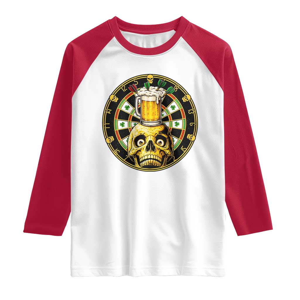 Funny St Patricks Day Skull Raglan Shirt Darts Player Gift