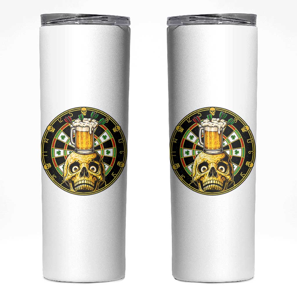 Funny St Patricks Day Skull Skinny Tumbler Darts Player Gift