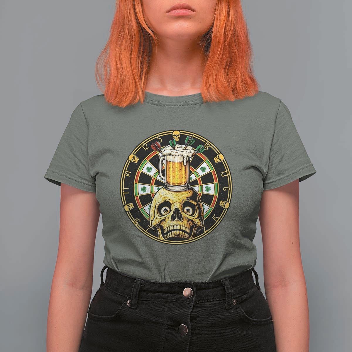 Funny St Patricks Day Skull T Shirt For Women Darts Player Gift