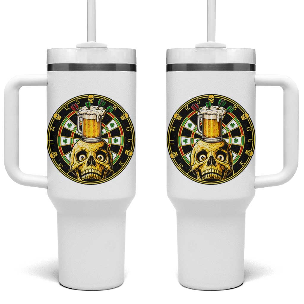 Funny St Patricks Day Skull Tumbler With Handle Darts Player Gift
