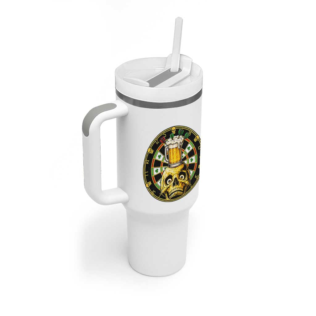 Funny St Patricks Day Skull Tumbler With Handle Darts Player Gift