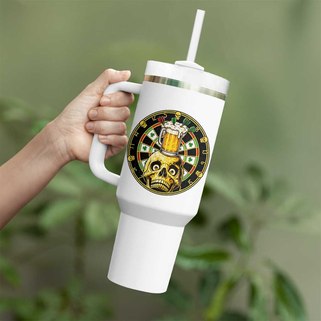 Funny St Patricks Day Skull Tumbler With Handle Darts Player Gift