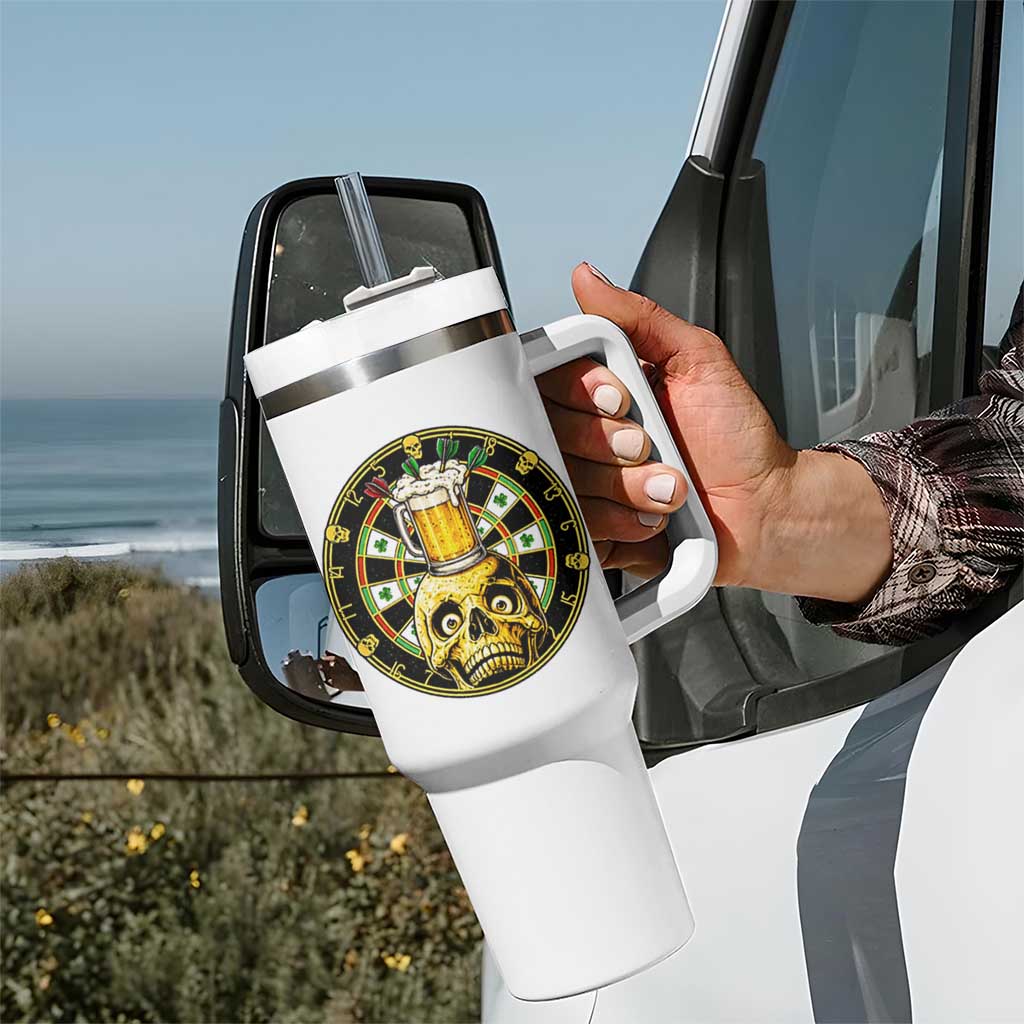 Funny St Patricks Day Skull Tumbler With Handle Darts Player Gift