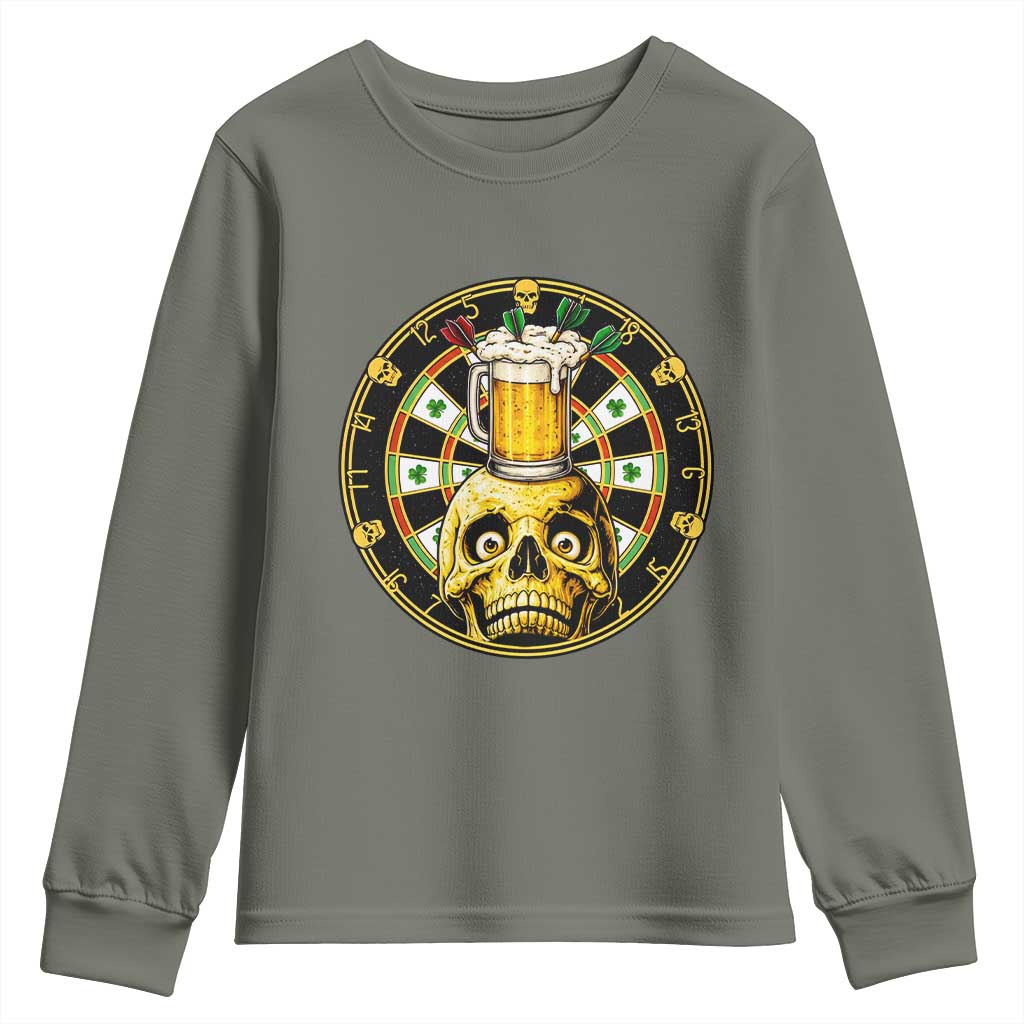 Funny St Patricks Day Skull Youth Sweatshirt Darts Player Gift