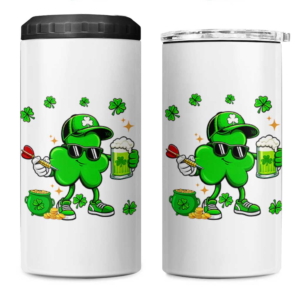 St Patricks Day Shamrock Darts And Beer Lover Gift 4 in 1 Can Cooler Tumbler