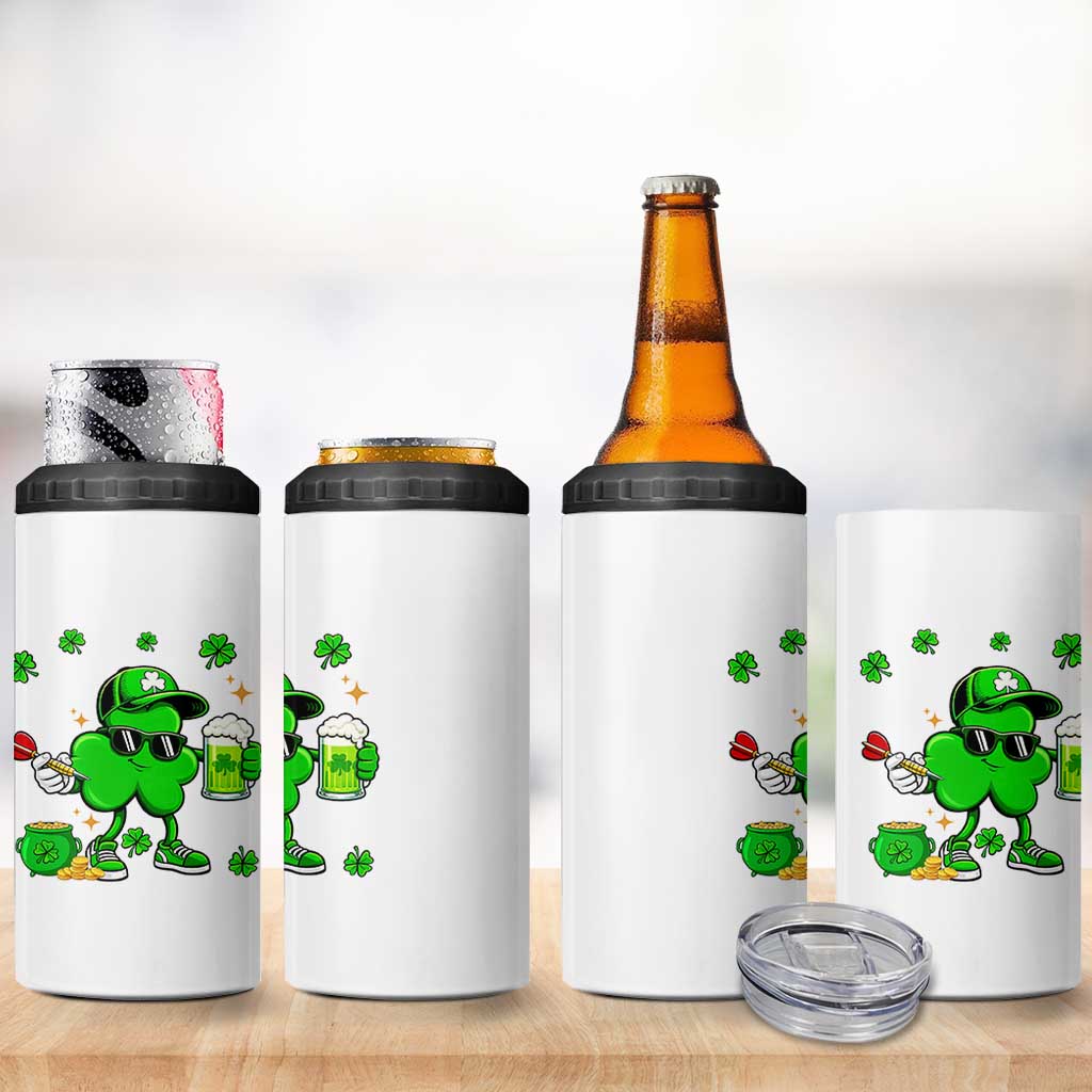 St Patricks Day Shamrock Darts And Beer Lover Gift 4 in 1 Can Cooler Tumbler