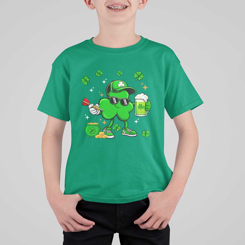 St Patricks Day Shamrock Darts And Beer Lover Gift T Shirt For Kid