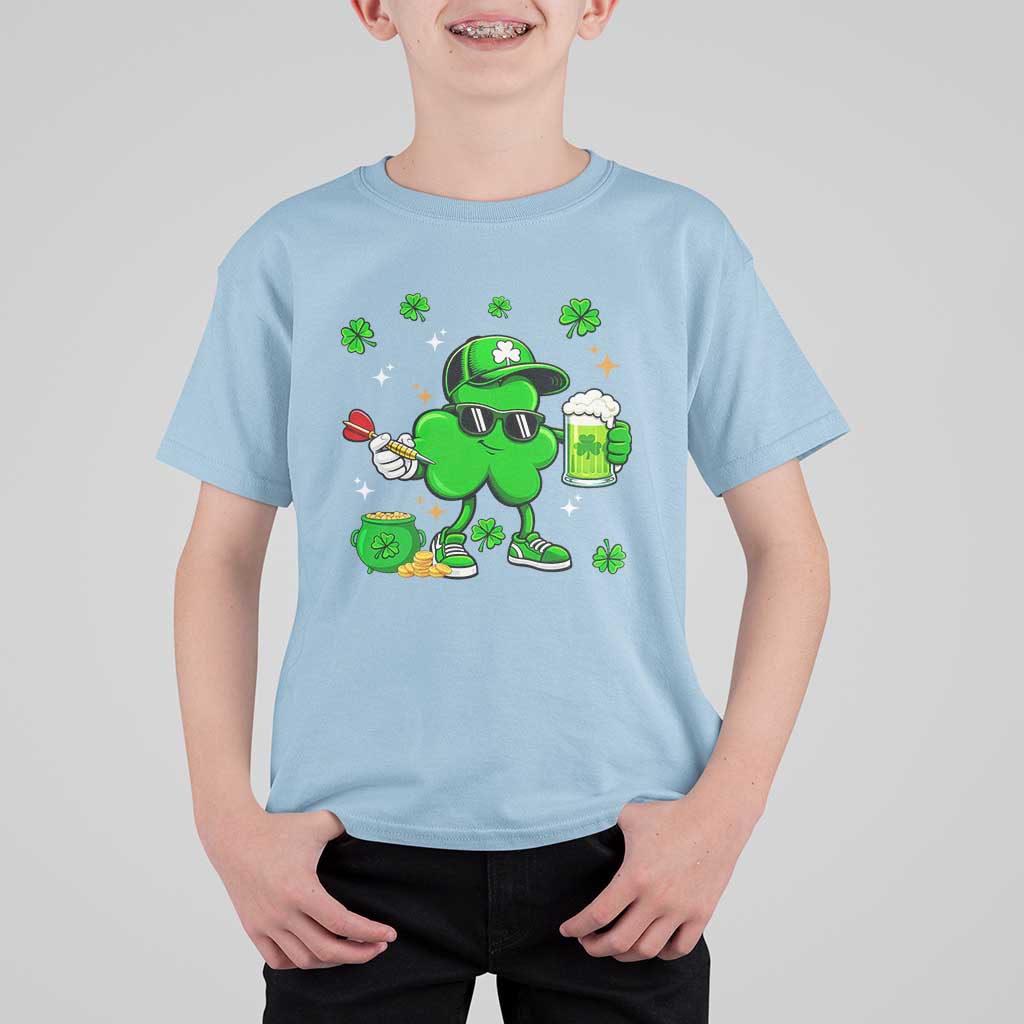 St Patricks Day Shamrock Darts And Beer Lover Gift T Shirt For Kid