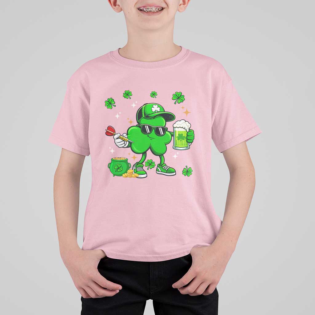 St Patricks Day Shamrock Darts And Beer Lover Gift T Shirt For Kid