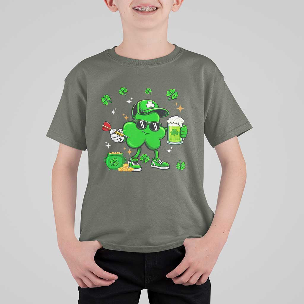 St Patricks Day Shamrock Darts And Beer Lover Gift T Shirt For Kid