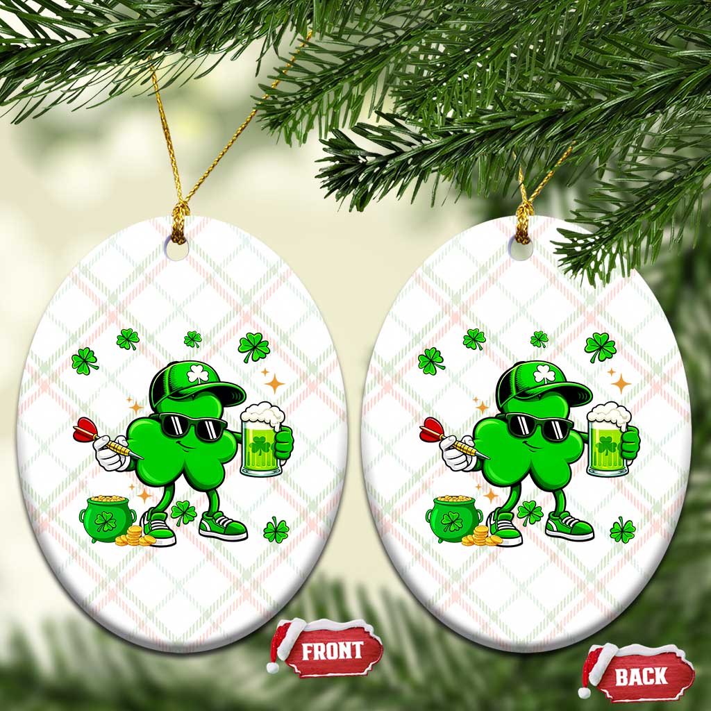St Patricks Day Shamrock Darts And Beer Lover Gift Ceramic Ornament