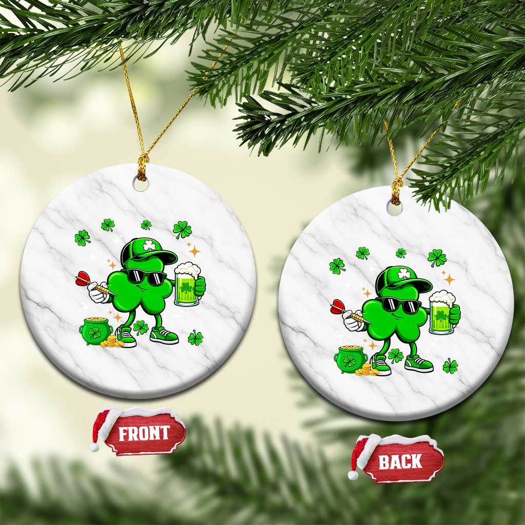 St Patricks Day Shamrock Darts And Beer Lover Gift Ceramic Ornament
