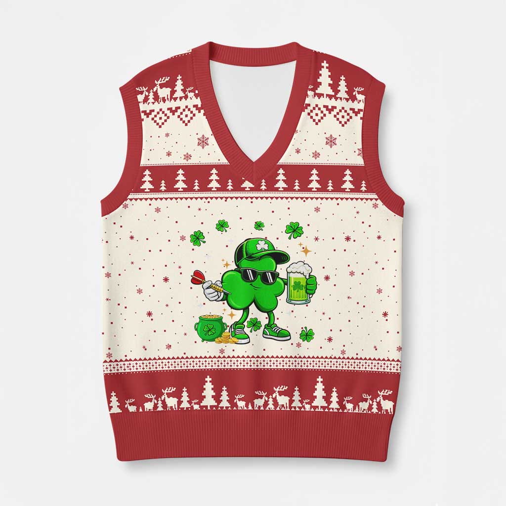 St Patricks Day Shamrock Darts And Beer Lover Gift V-Neck Knit Sweater Vest