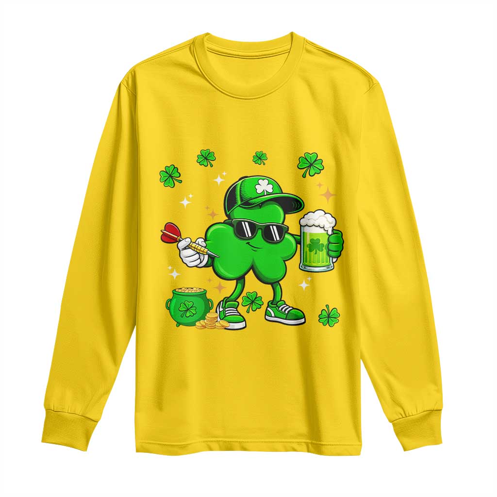 St Patricks Day Shamrock Darts And Beer Lover Gift Long Sleeve Shirt