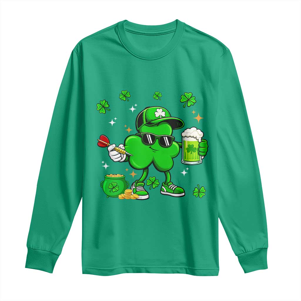 St Patricks Day Shamrock Darts And Beer Lover Gift Long Sleeve Shirt