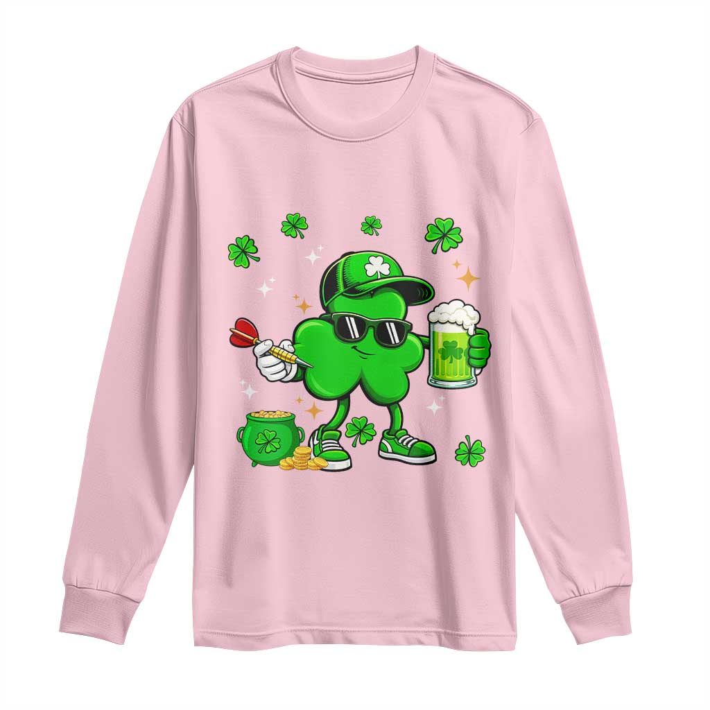 St Patricks Day Shamrock Darts And Beer Lover Gift Long Sleeve Shirt