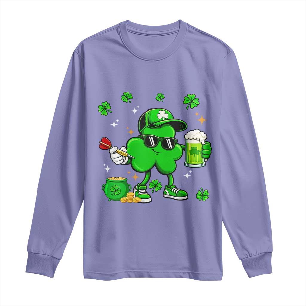 St Patricks Day Shamrock Darts And Beer Lover Gift Long Sleeve Shirt