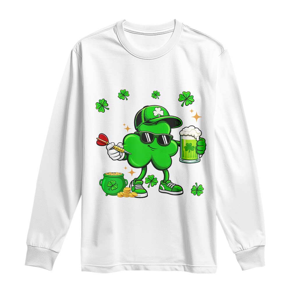 St Patricks Day Shamrock Darts And Beer Lover Gift Long Sleeve Shirt