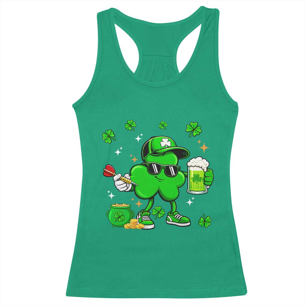 St Patricks Day Shamrock Darts And Beer Lover Gift Racerback Tank Top