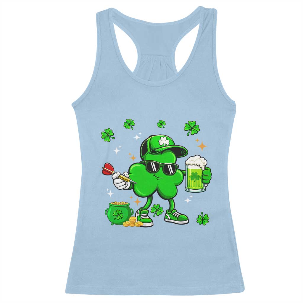 St Patricks Day Shamrock Darts And Beer Lover Gift Racerback Tank Top
