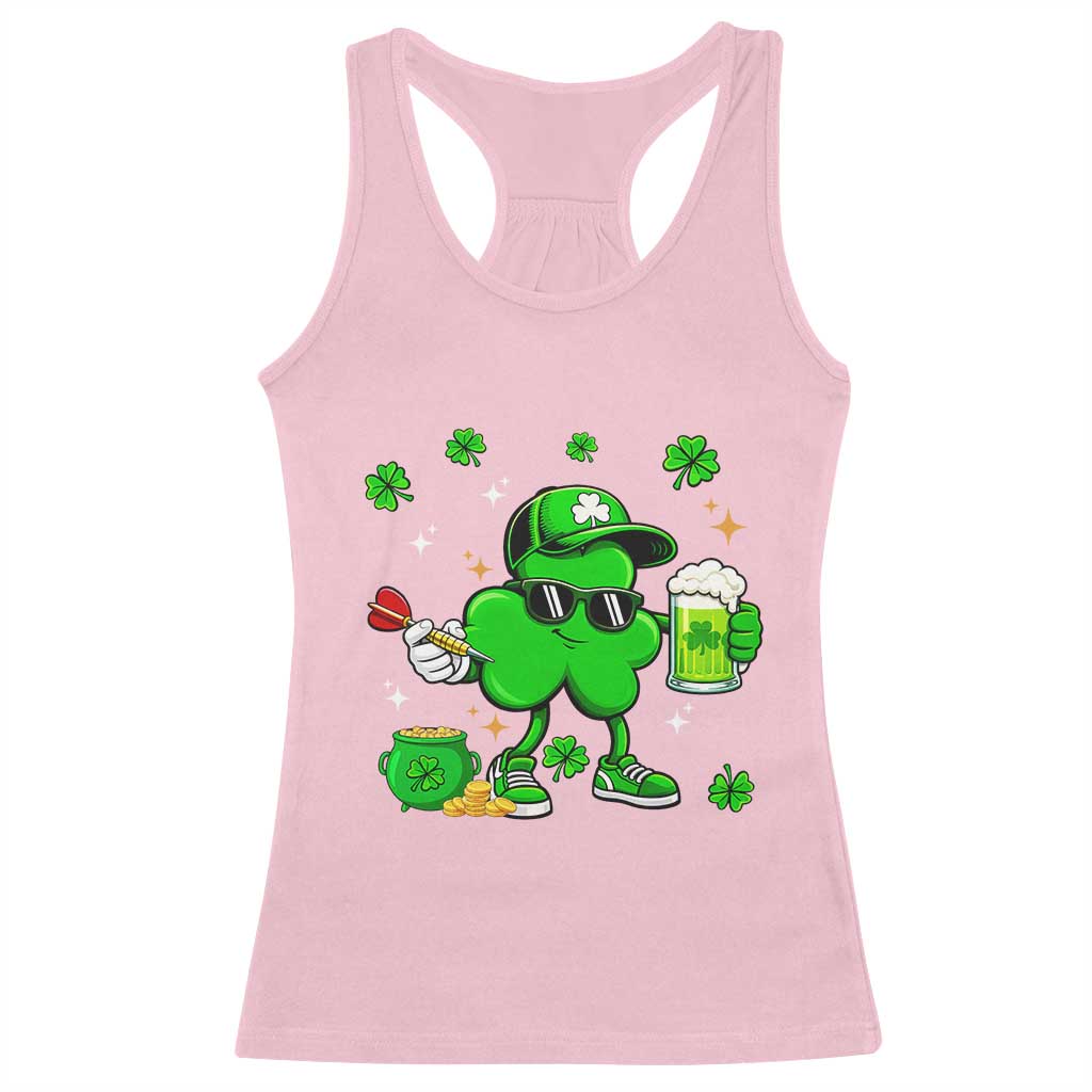St Patricks Day Shamrock Darts And Beer Lover Gift Racerback Tank Top