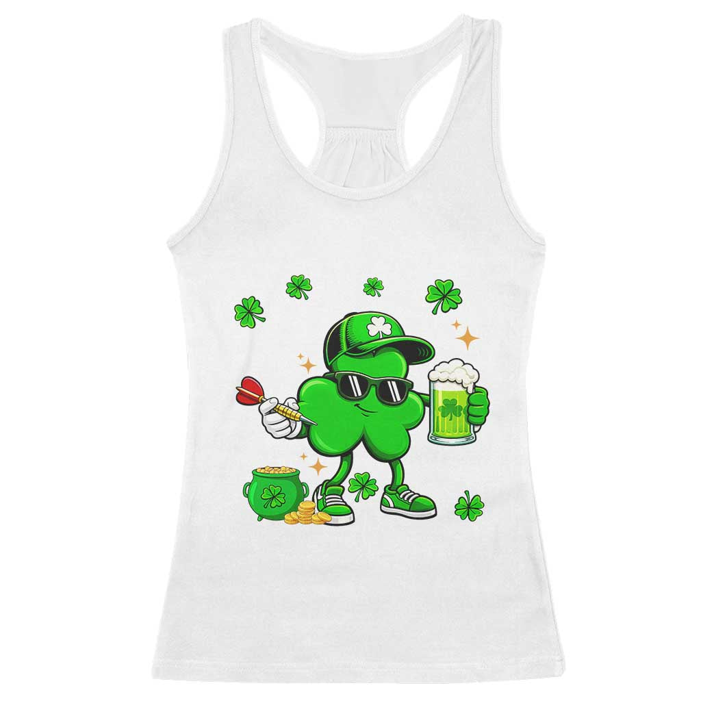 St Patricks Day Shamrock Darts And Beer Lover Gift Racerback Tank Top