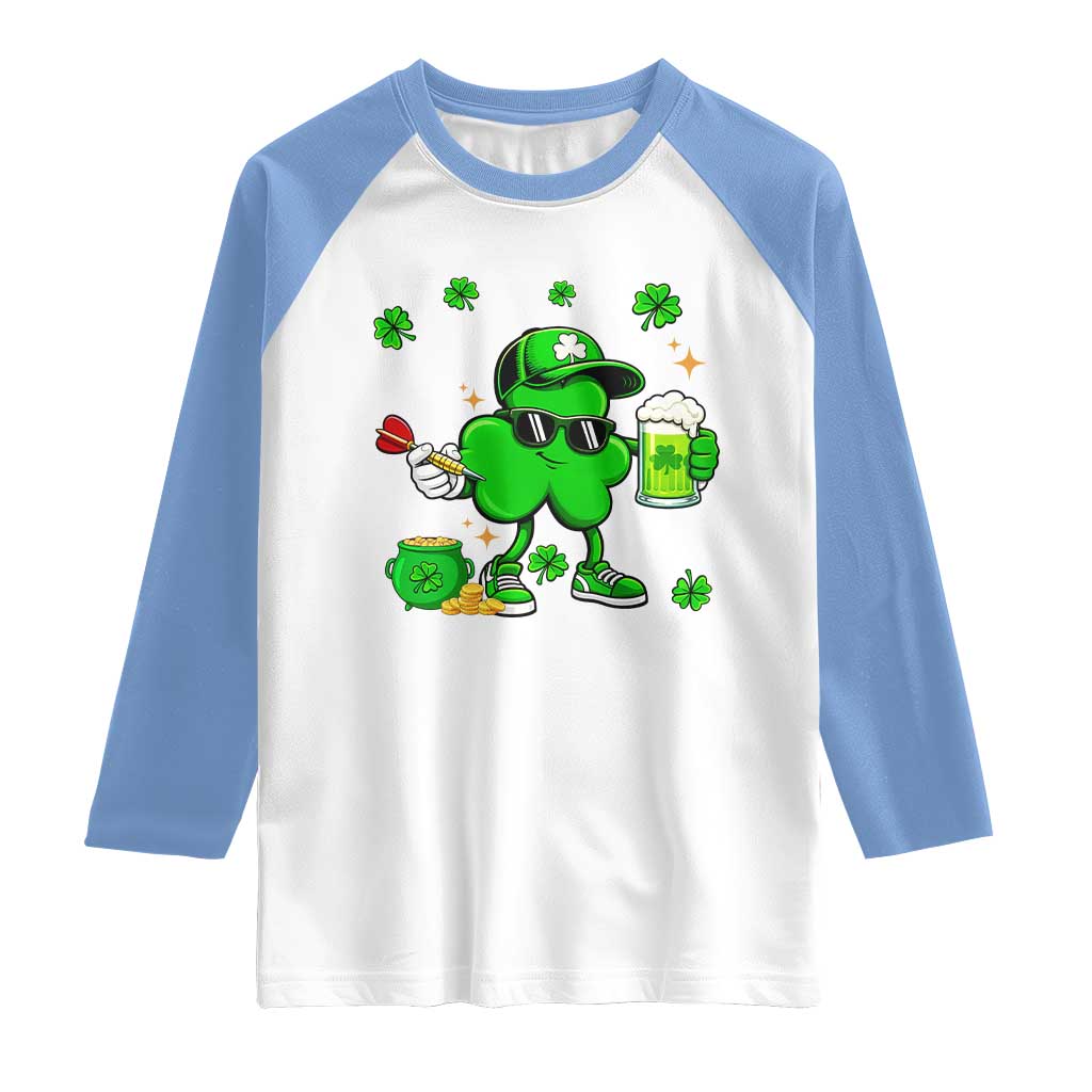 St Patricks Day Shamrock Darts And Beer Lover Gift Raglan Shirt
