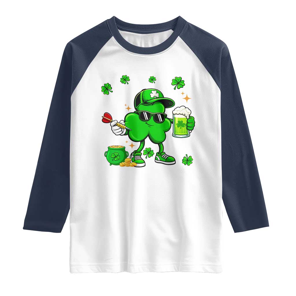 St Patricks Day Shamrock Darts And Beer Lover Gift Raglan Shirt