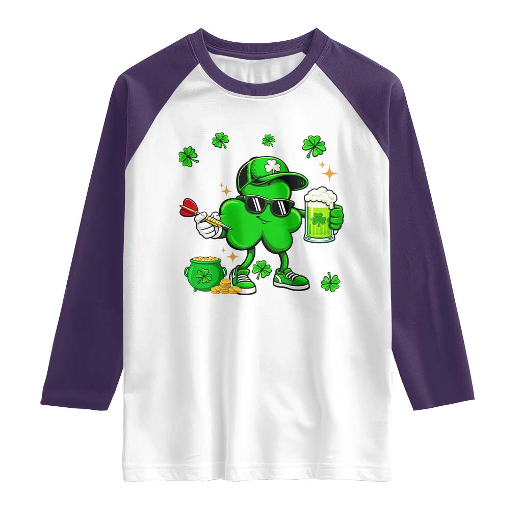 St Patricks Day Shamrock Darts And Beer Lover Gift Raglan Shirt